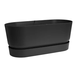 Bloembak Elho Greenville Terrace 80cm - Met Wielen - Living Black -Buitentuinonderhouds Winkel greenville terrace trough 80cm wheels plantenbak living black 3 9