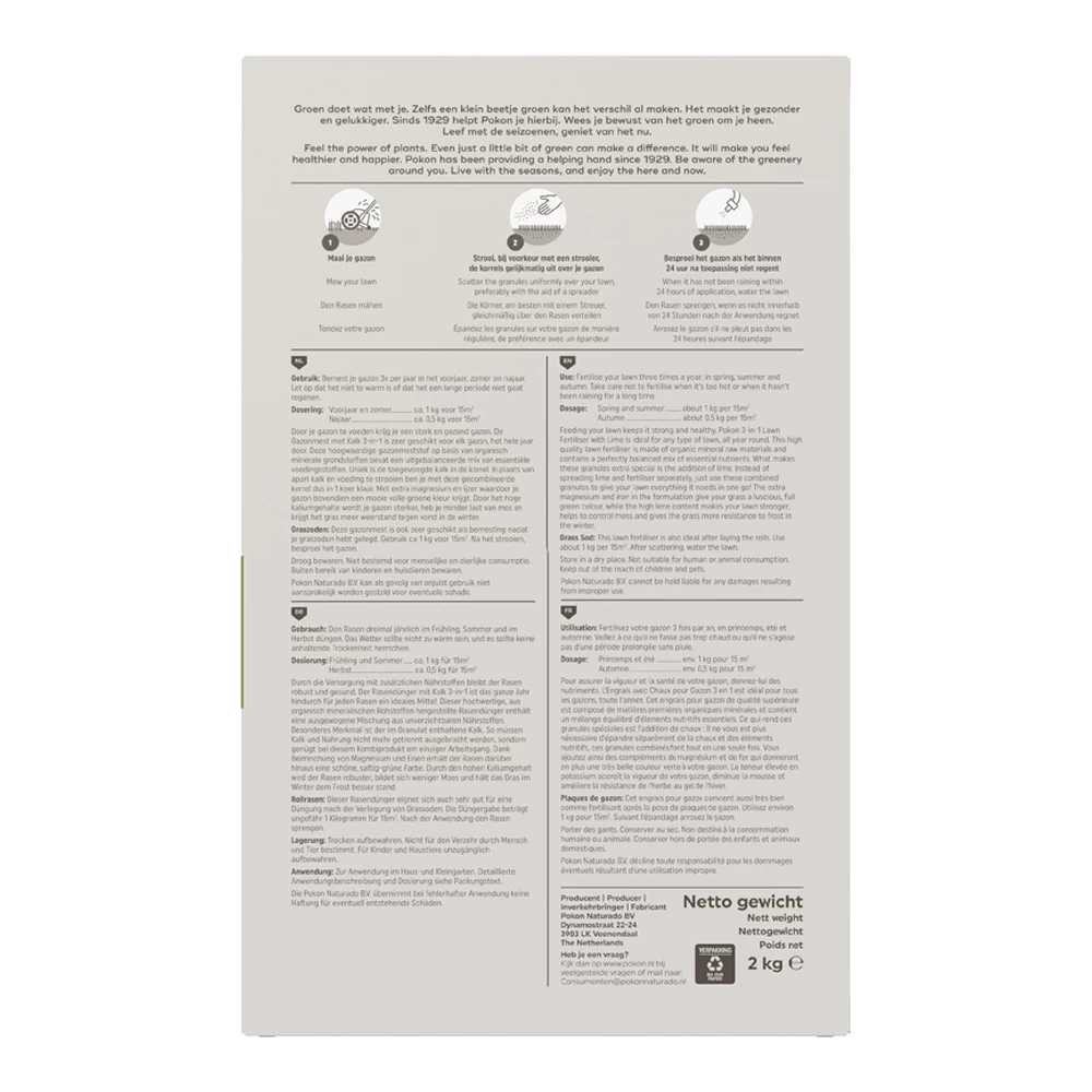 Pokon Gazonmest Met Kalk 2kg Voor 30mu00b2 - Gazonmeststof, Gazonkalk - Afbeelding 2